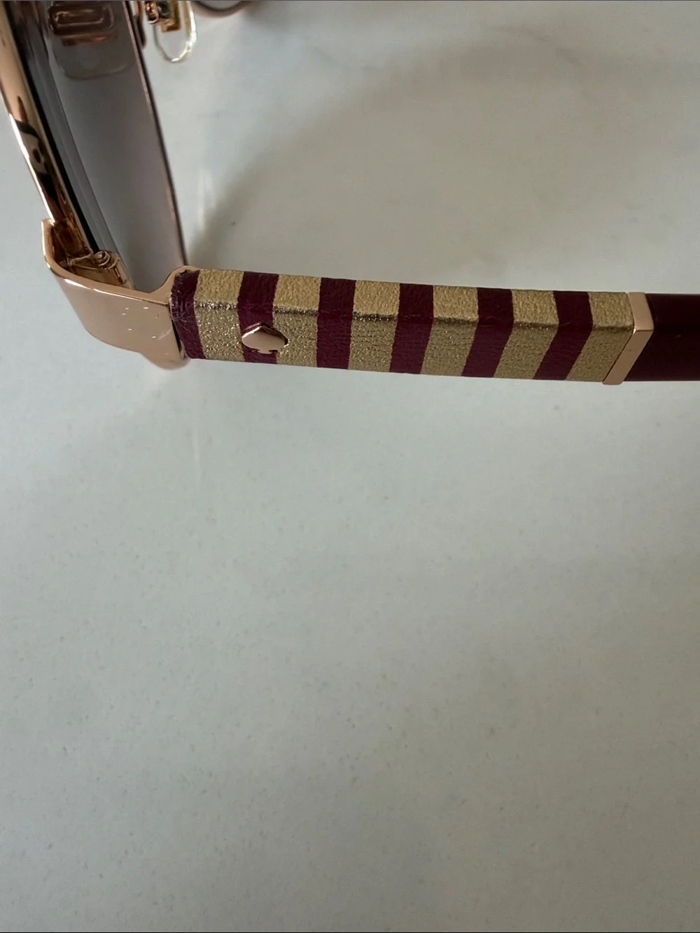 kate spade Rose Gold Frame Sunglasses with Burgundy Temples